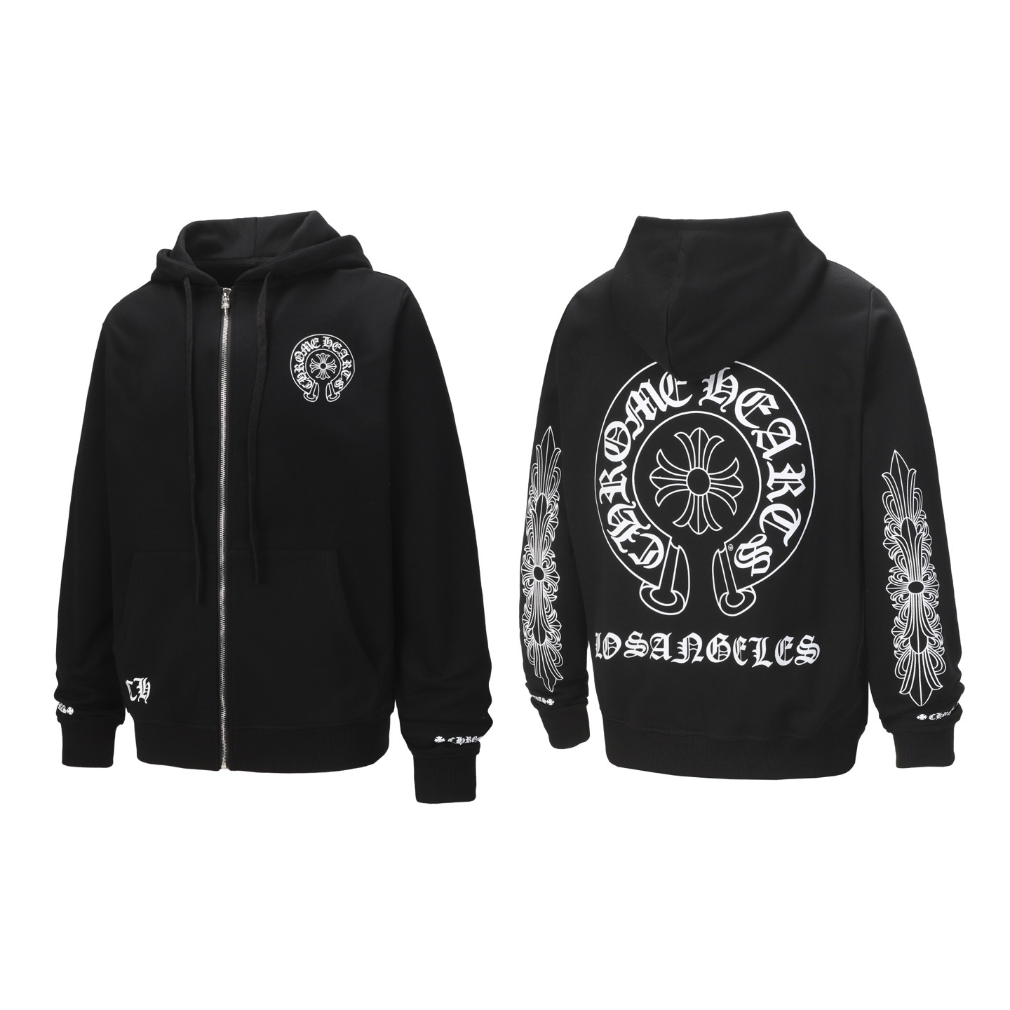 Ch*0me heart black zip up hoodie